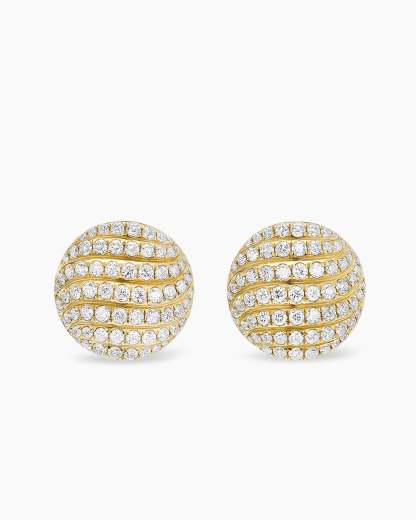 Sculpted Cable Stud Earrings 18K Yellow Gold with Diamonds, 14mm