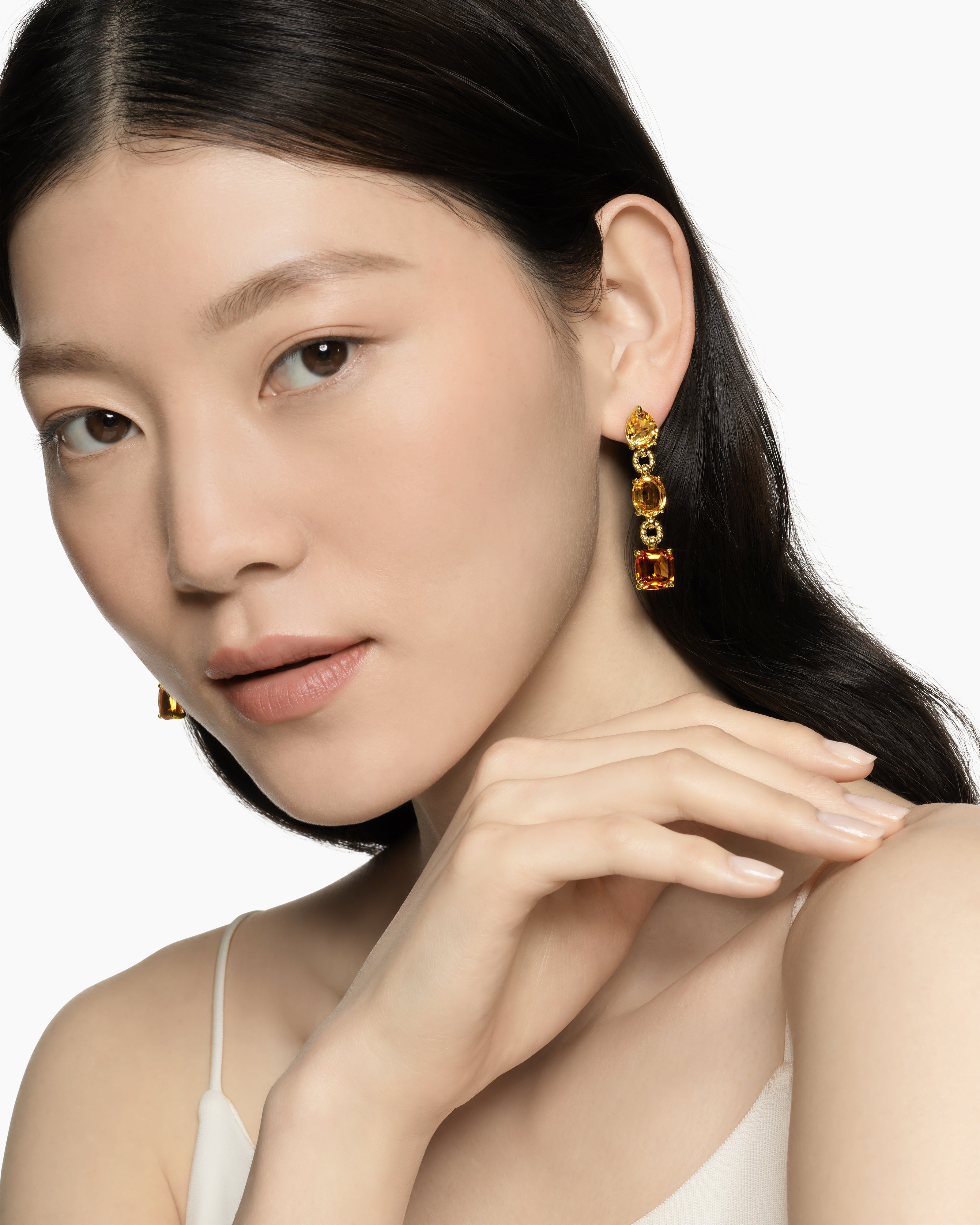 Marbella Drop Earrings 18K Yellow Gold with Citrine and Madeira Citrine, 51mm