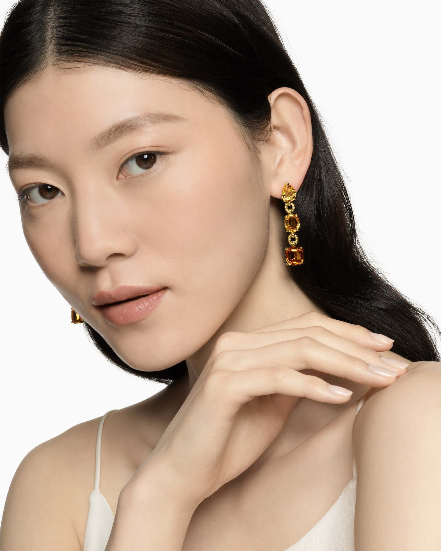 Marbella Drop Earrings 18K Yellow Gold with Citrine and Madeira Citrine, 51mm