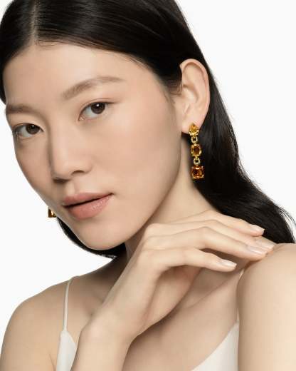 Marbella Drop Earrings 18K Yellow Gold with Citrine and Madeira Citrine, 51mm