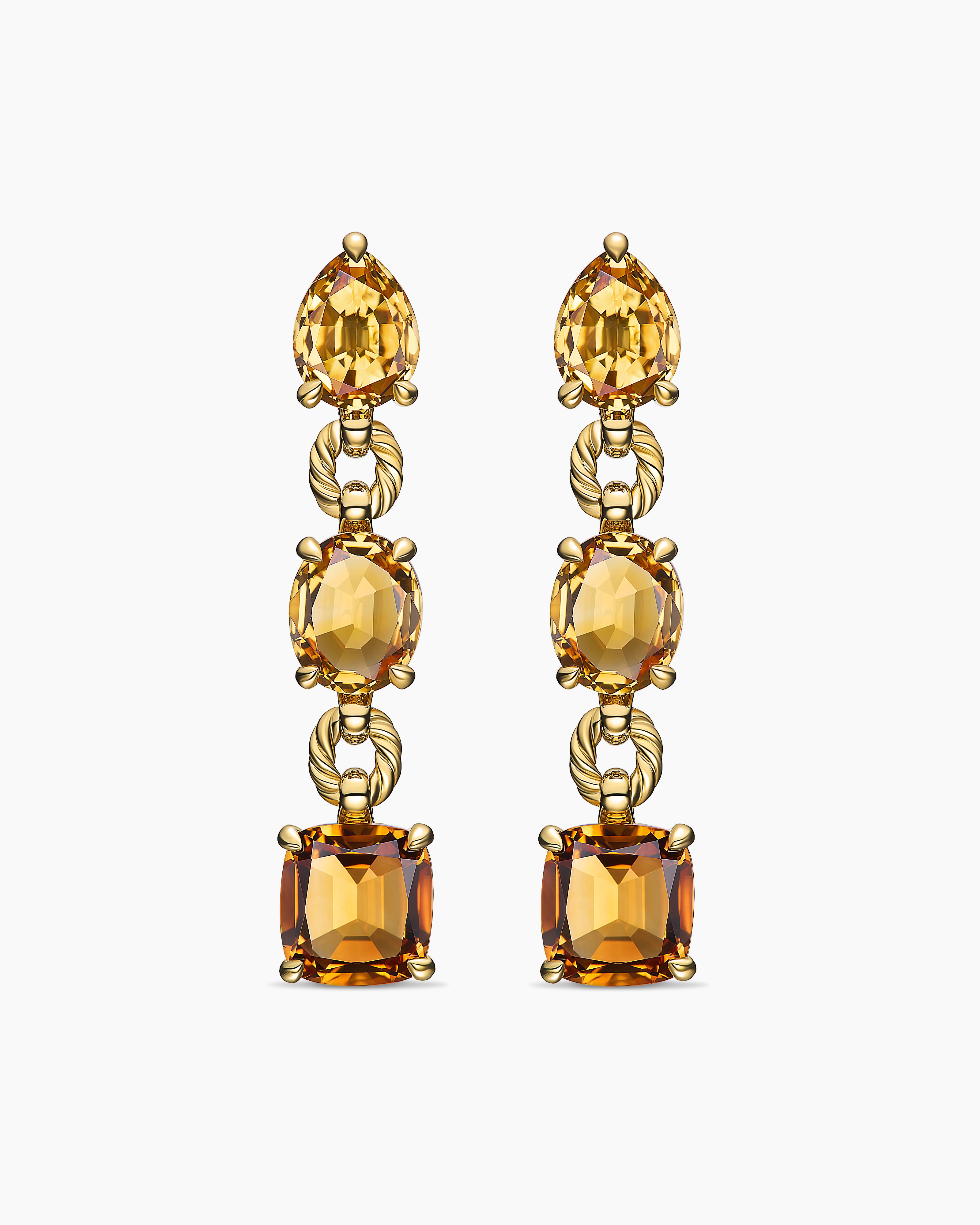 Marbella Drop Earrings 18K Yellow Gold with Citrine and Madeira Citrine, 51mm