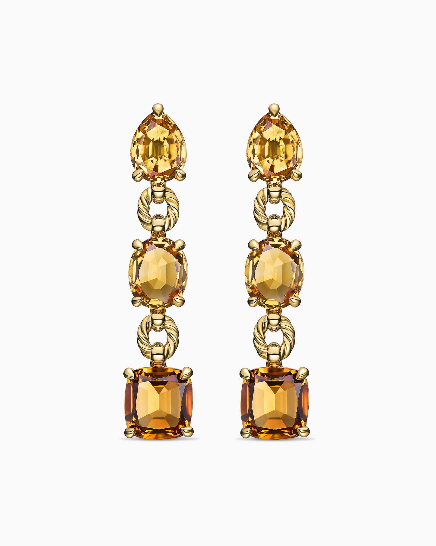 Marbella Drop Earrings 18K Yellow Gold with Citrine and Madeira Citrine, 51mm