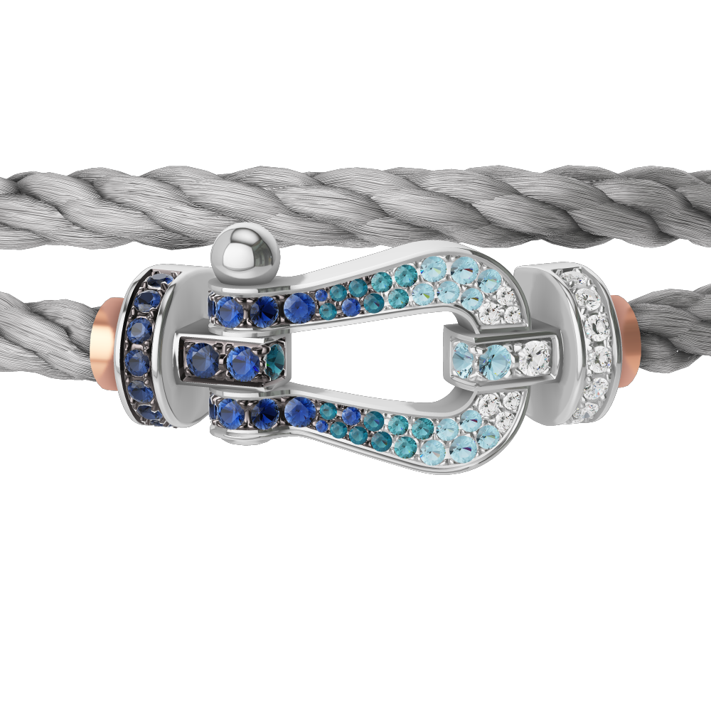 FORCE 10 BRACELET LARGE MODEL 18K WHITE GOLD DIAMOND PAVED AND COLORED STONES