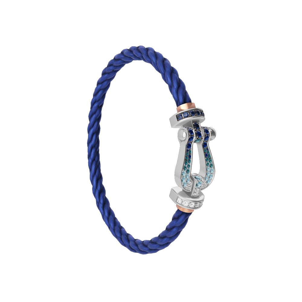 LARGE MODEL 18K WHITE GOLD DIAMOND PAVED AND COLORED STONES