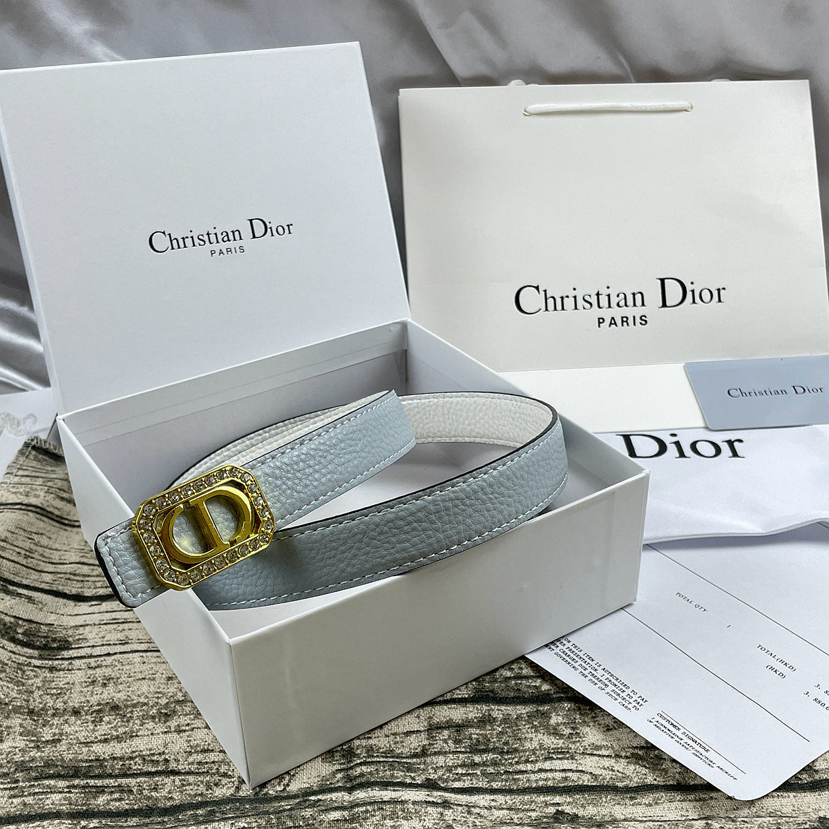 6 Colors luxury rhinestone lychee pattern double-sided belt