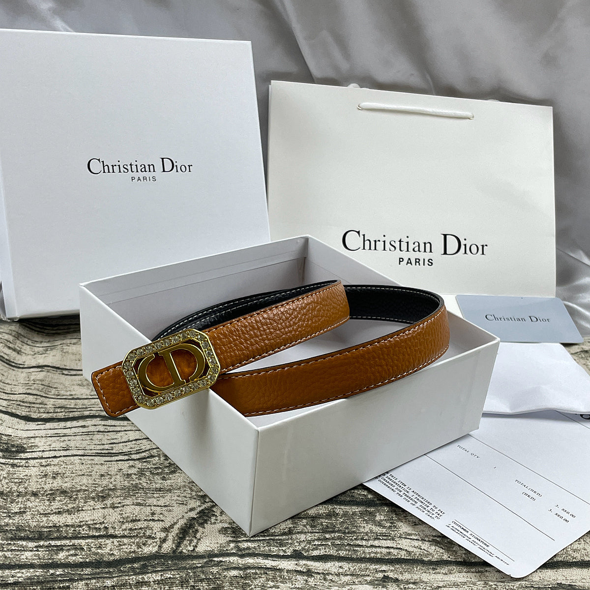 6 Colors luxury rhinestone lychee pattern double-sided belt