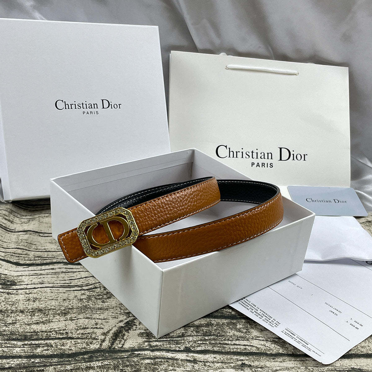 6 Colors luxury rhinestone lychee pattern double-sided belt