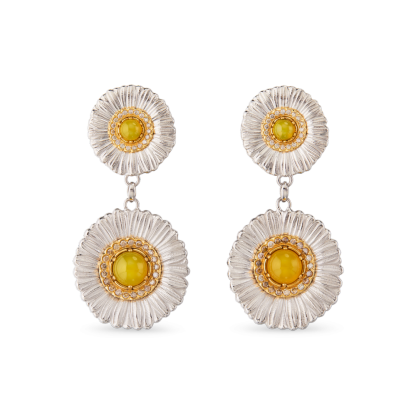 BLOSSOMS SILVER PENDANT EARRINGS WITH FANCY BROWN DIAMONDS AND YELLOW AGATE