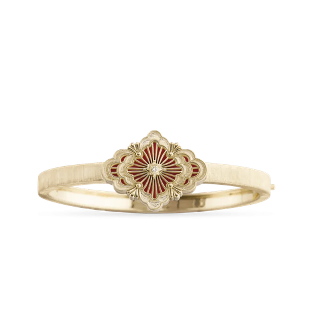 OPERA TULLE YELLOW GOLD BANGLE BRACELET WITH RED ENAMEL BACKGROUND
