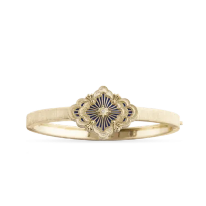 OPERA TULLE GOLD BANGLE BRACELET WITH BLUE ENAMEL BACKGROUND