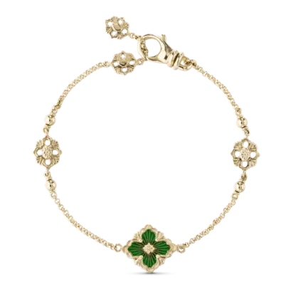 OPERA TULLE YELLOW GOLD BRACELET WITH GREEN ENAMEL LOGO