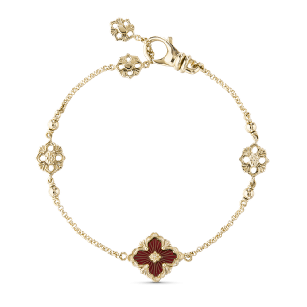 OPERA TULLE YELLOW GOLD BRACELET WITH RED ENAMEL LOGO