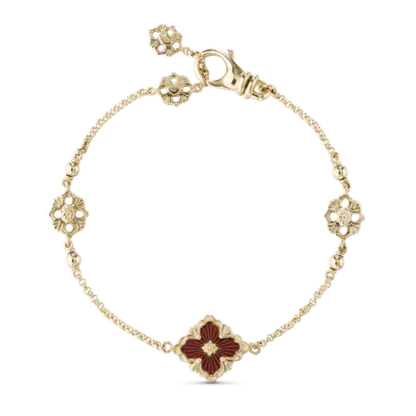 OPERA TULLE YELLOW GOLD BRACELET WITH RED ENAMEL LOGO