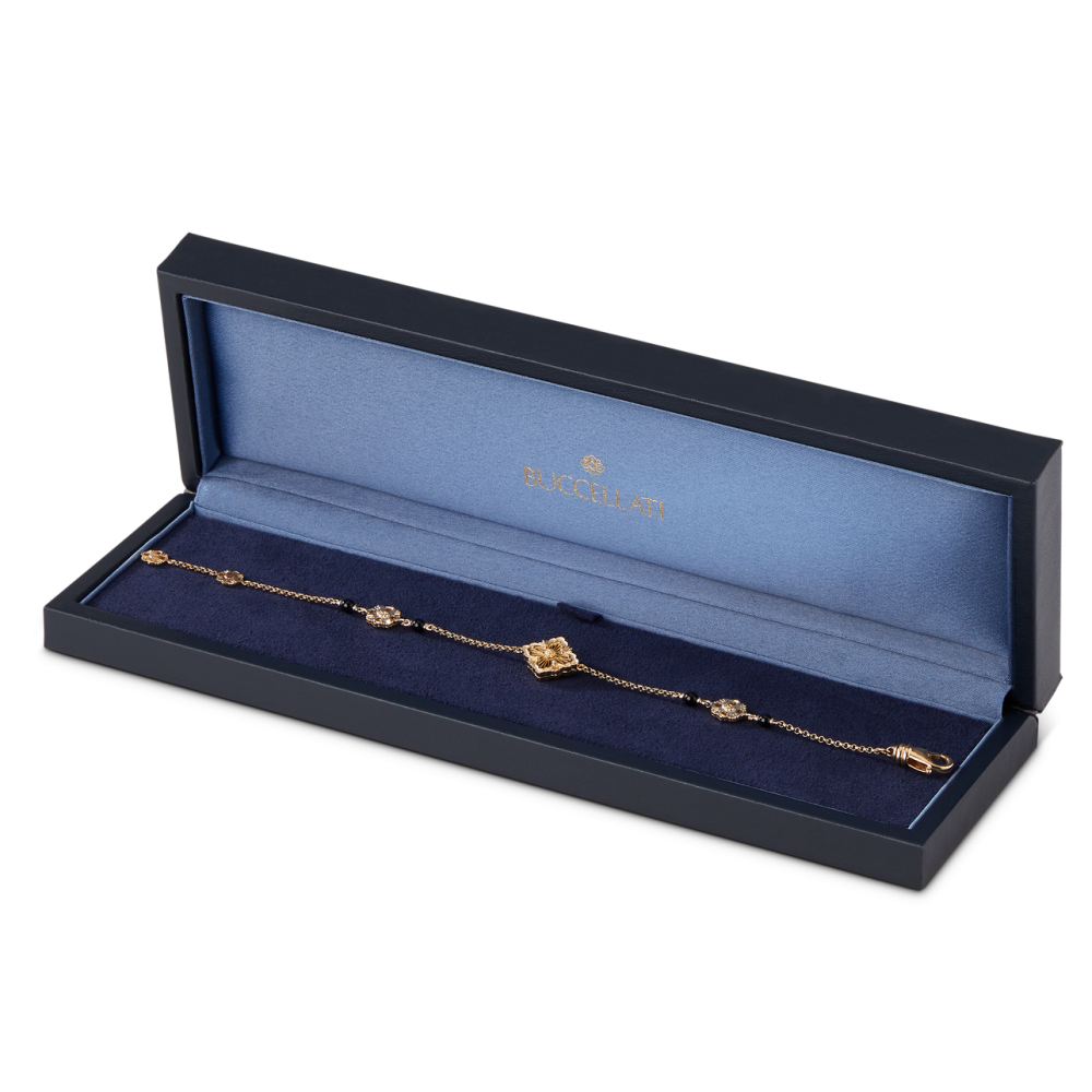 OPERA TULLE YELLOW GOLD BRACELET WITH ONYX LOGO