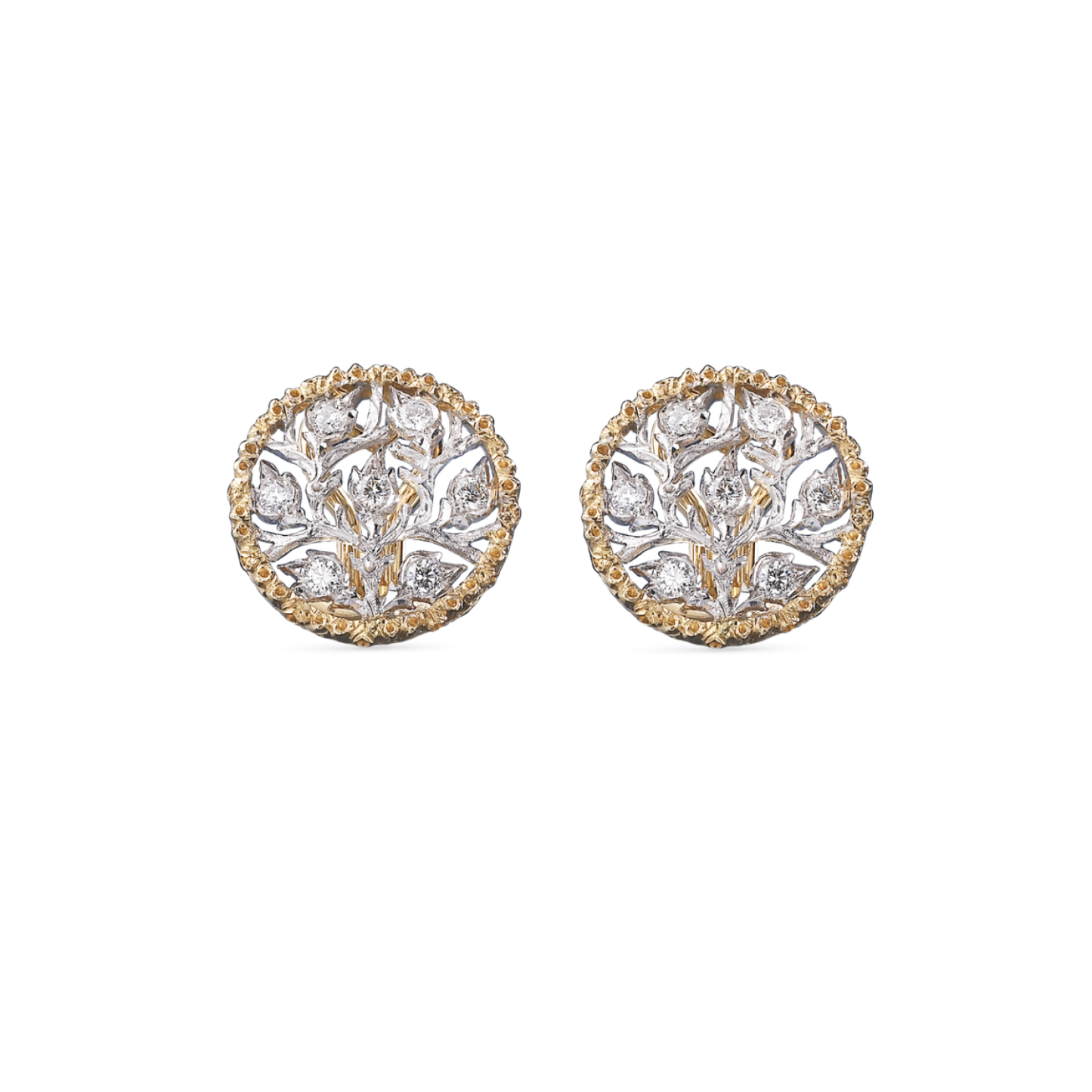RAMAGE WHITE AND YELLOW GOLD BUTTON EARRINGS