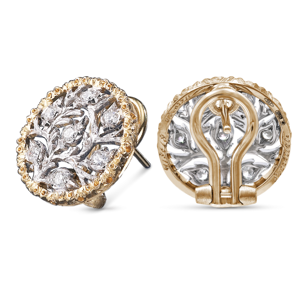 RAMAGE WHITE AND YELLOW GOLD BUTTON EARRINGS