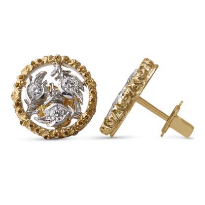 RAMAGE WHITE AND YELLOW GOLD SMALL BUTTON EARRINGS