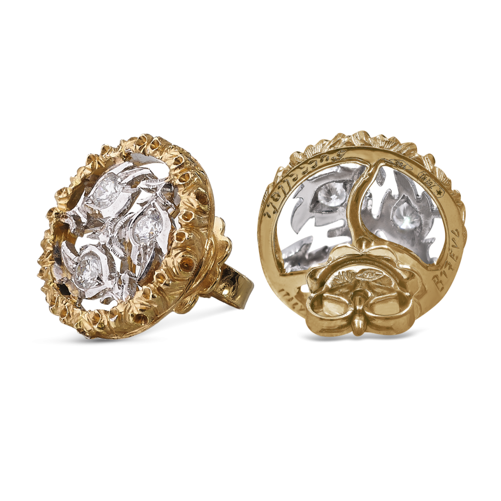 RAMAGE WHITE AND YELLOW GOLD SMALL BUTTON EARRINGS