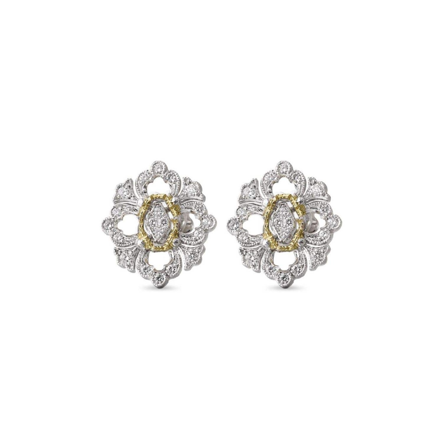 OPERA FULL PAVE' WHITE AND YELLOW GOLD EARRINGS WITH DIAMONDS