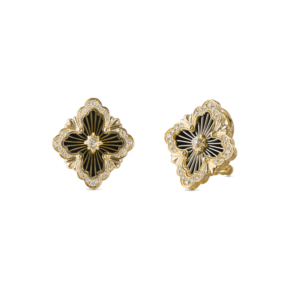 OPERA TULLE YELLOW GOLD EARRINGS WITH ONYX AND DIAMONDS