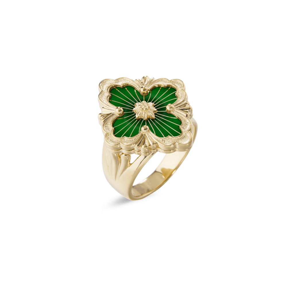 OPERA TULLE YELLOW GOLD RING WITH GREEN ENAMEL BACKGROUND
