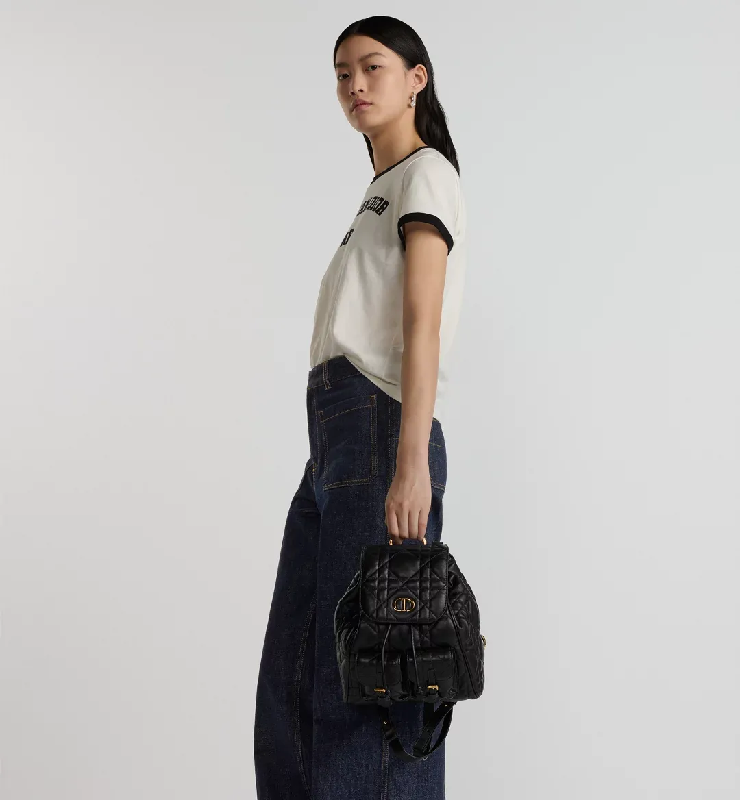 Medium Dior Caro Backpack Black Macrocannage Lambskin