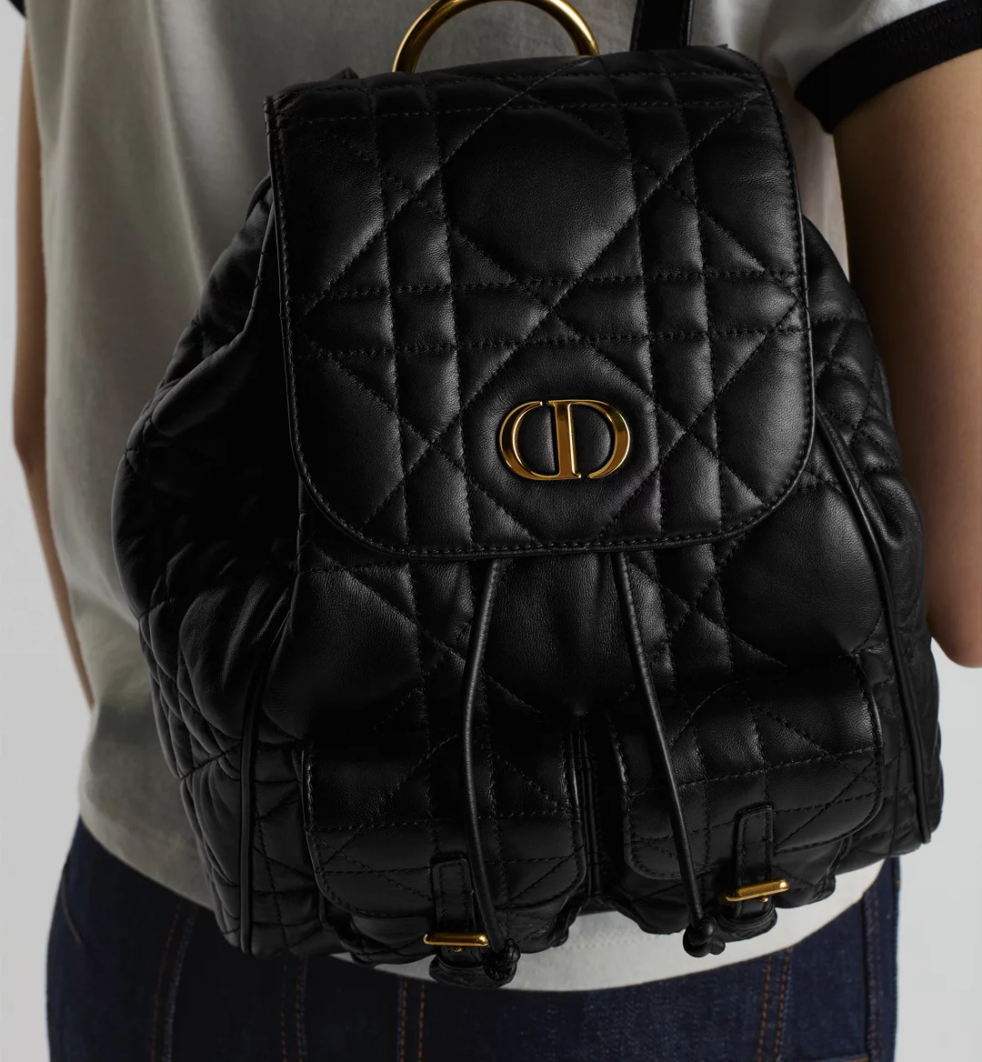 Medium Dior Caro Backpack Black Macrocannage Lambskin
