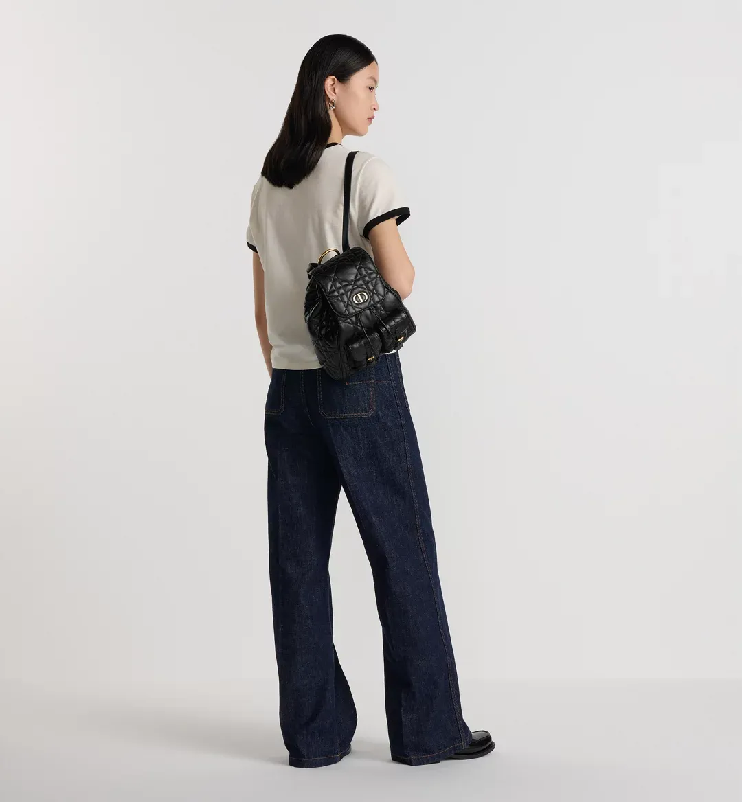 Medium Dior Caro Backpack Black Macrocannage Lambskin