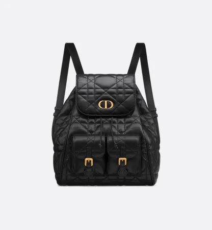Medium Dior Caro Backpack Black Macrocannage Lambskin