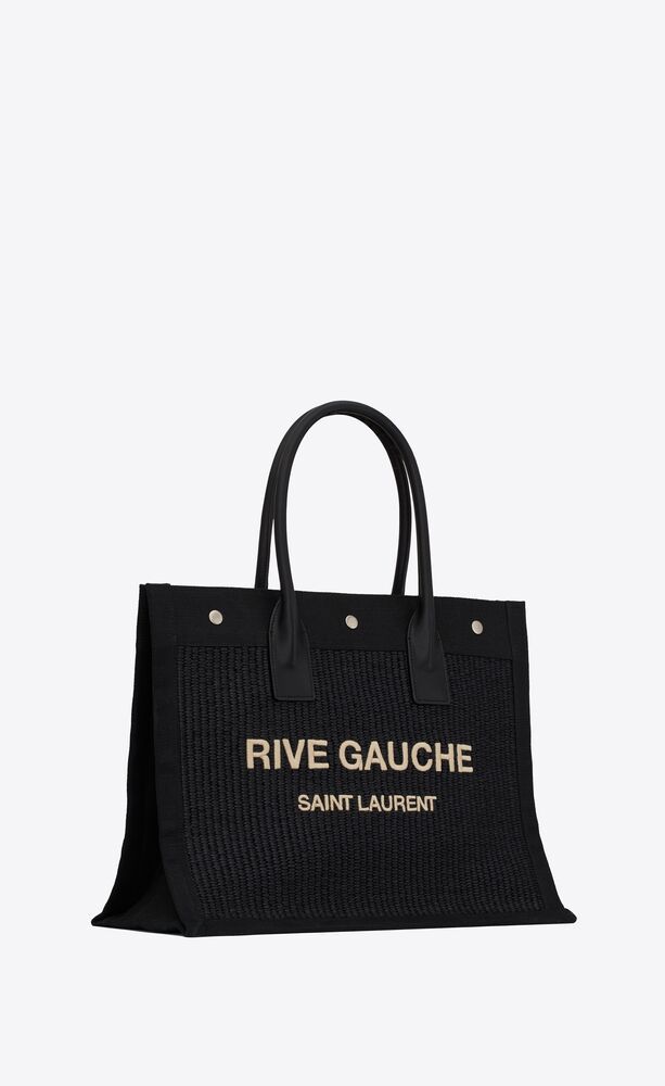 RIVE GAUCHE SMALL TOTE BAG IN RAFFIA AND LEATHER