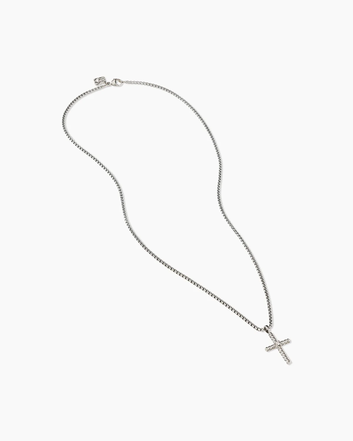 Classic Cable Cross Necklace Sterling Silver with Center Diamond, 24.3mm