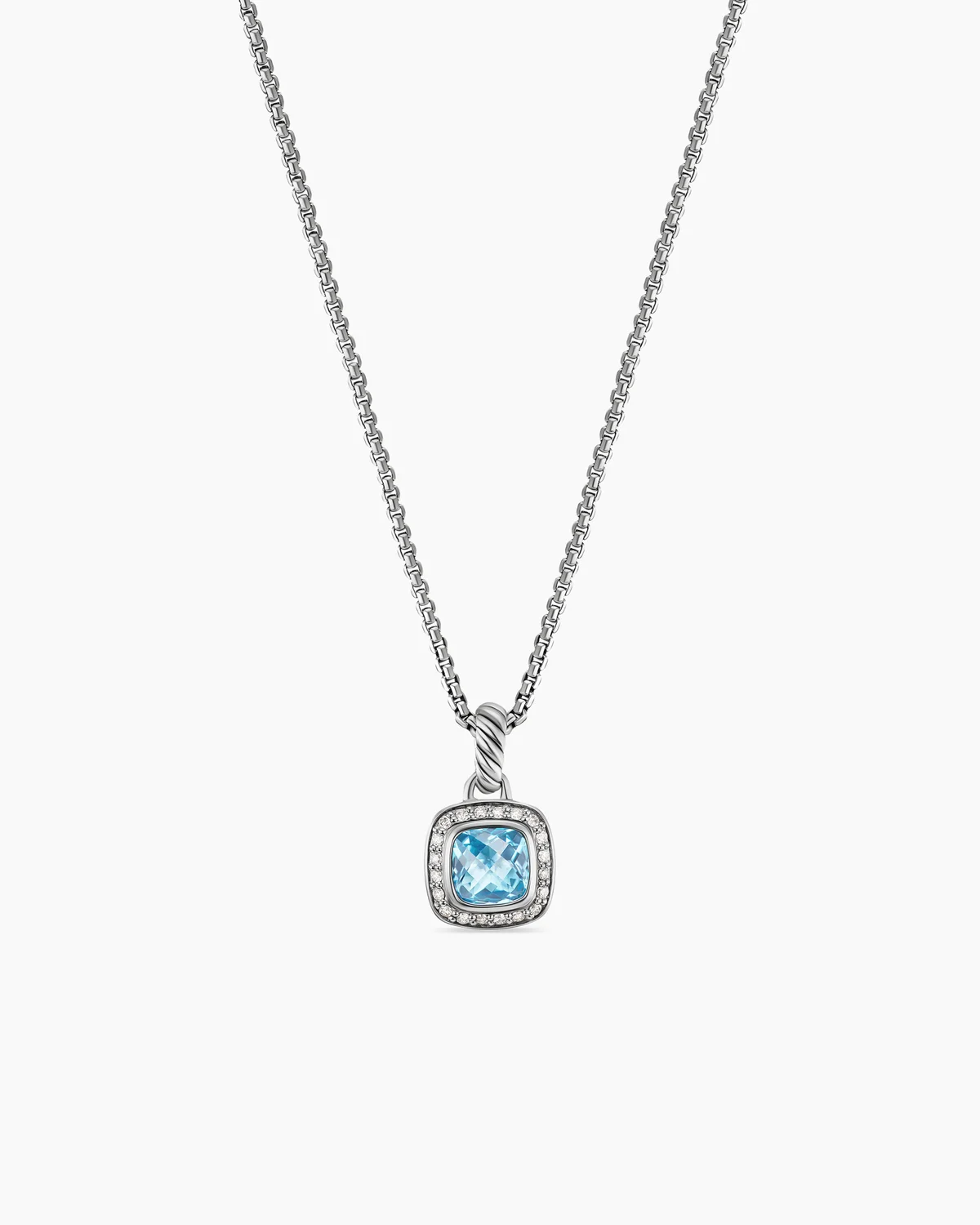 Petite Albion庐 Pendant Necklace Sterling Silver with Blue Topaz and Diamonds, 7mm