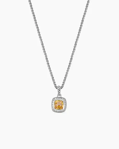 Petite Albion庐 Pendant Necklace Sterling Silver with Citrine and Diamonds, 7mm
