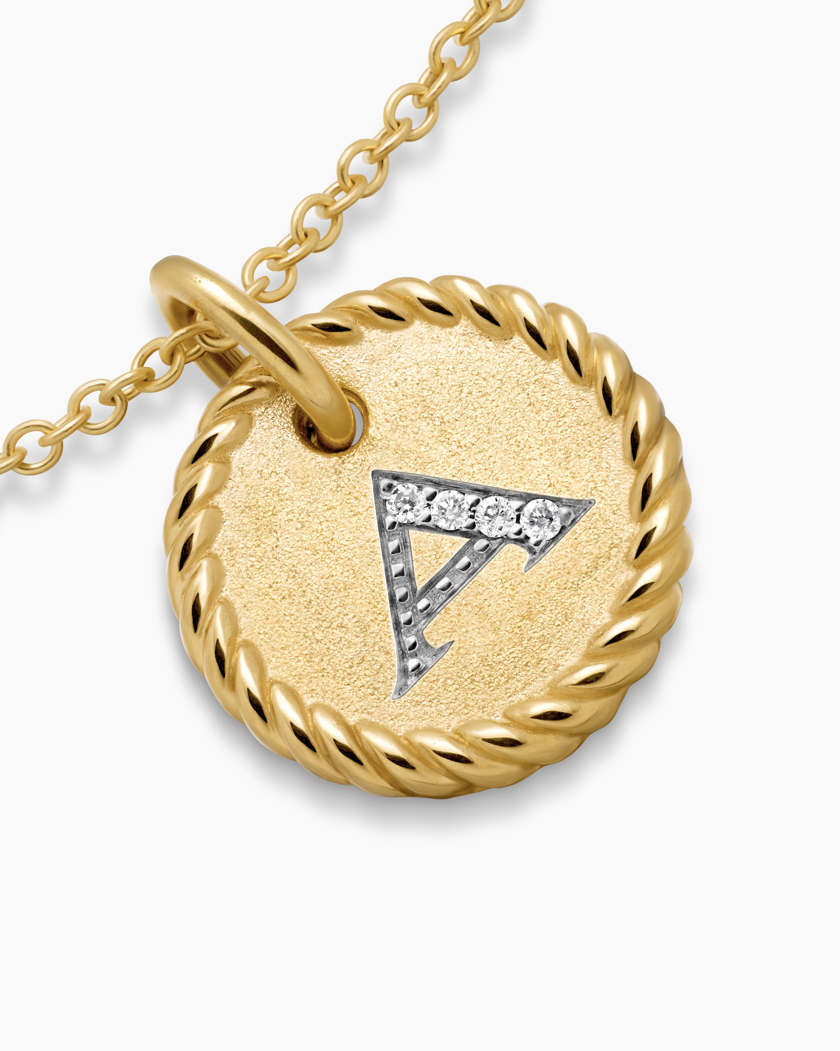Initial Charm Necklace 18K Yellow Gold with Diamond A