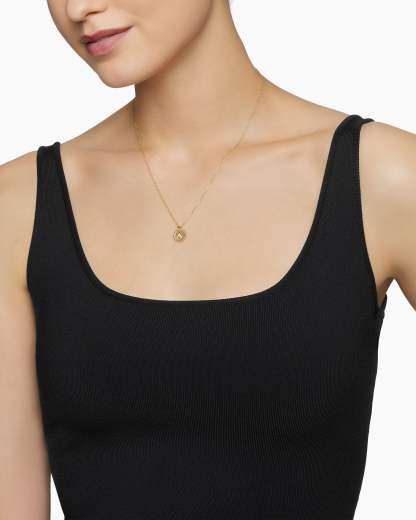 Initial Charm Necklace 18K Yellow Gold with Diamond A