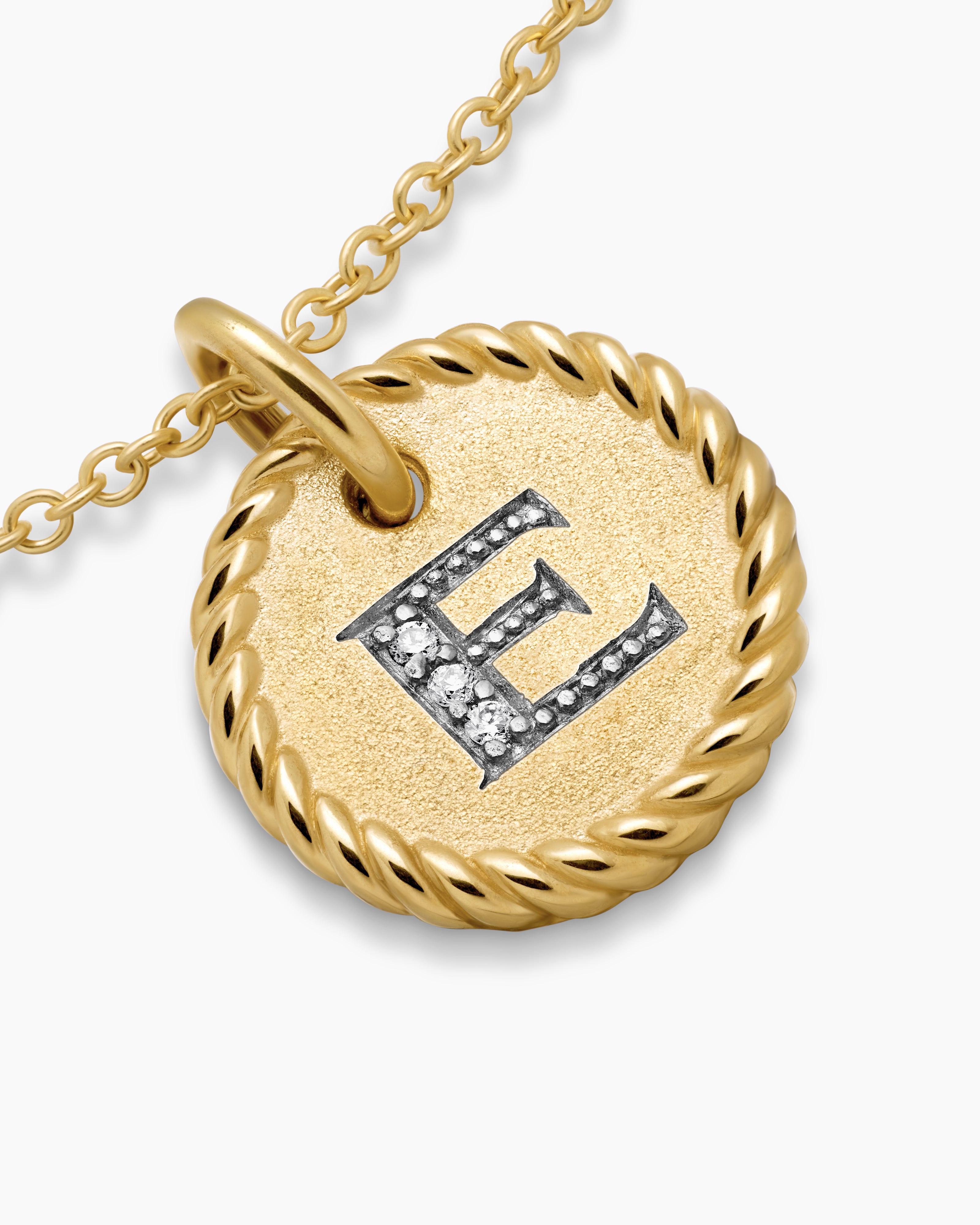 Initial Charm Necklace 18K Yellow Gold with Diamond E