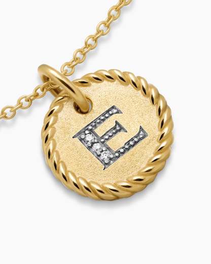 Initial Charm Necklace 18K Yellow Gold with Diamond E
