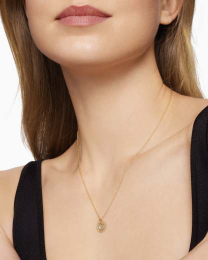 Initial Charm Necklace 18K Yellow Gold with Diamond E