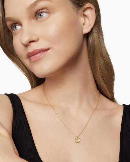 Initial Charm Necklace 18K Yellow Gold with Diamond E