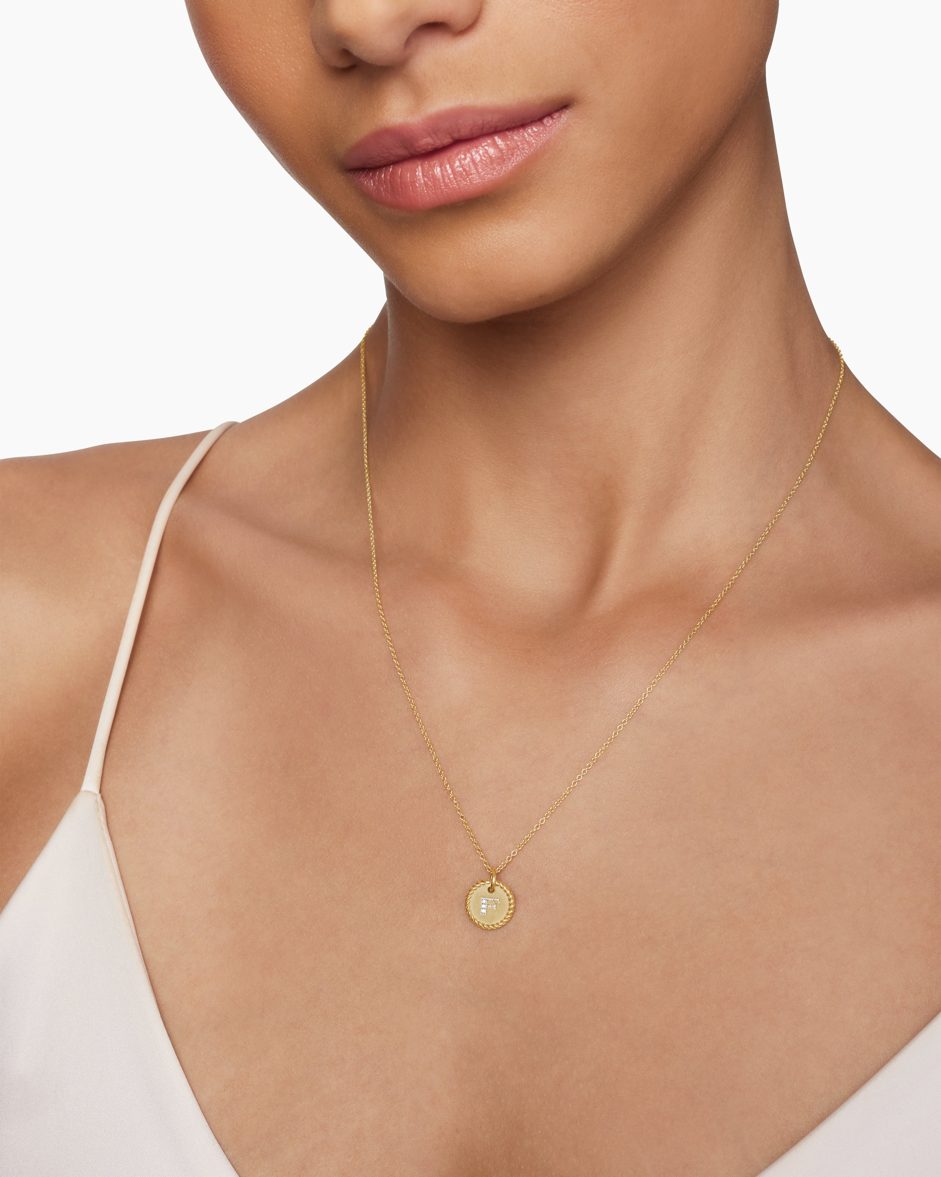 Initial Charm Necklace 18K Yellow Gold with Diamond F