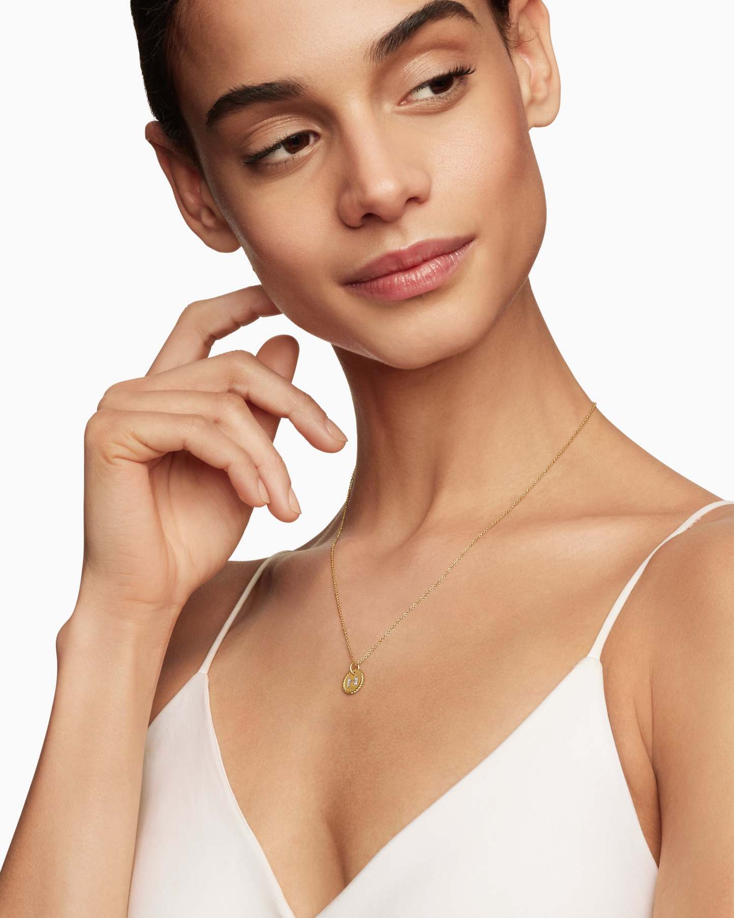 Initial Charm Necklace 18K Yellow Gold with Diamond H