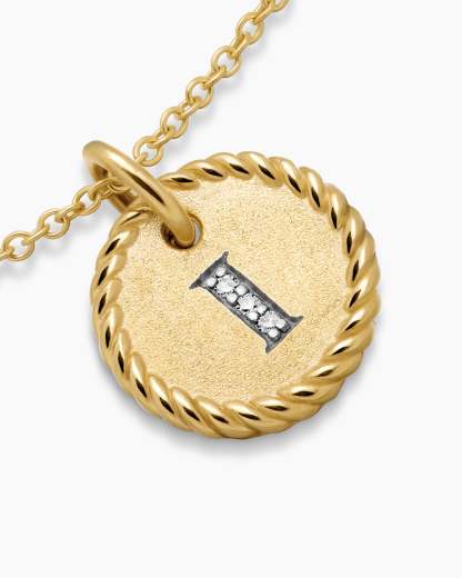 Initial Charm Necklace 18K Yellow Gold with Diamond I