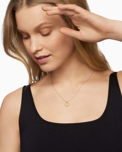 Initial Charm Necklace 18K Yellow Gold with Diamond I
