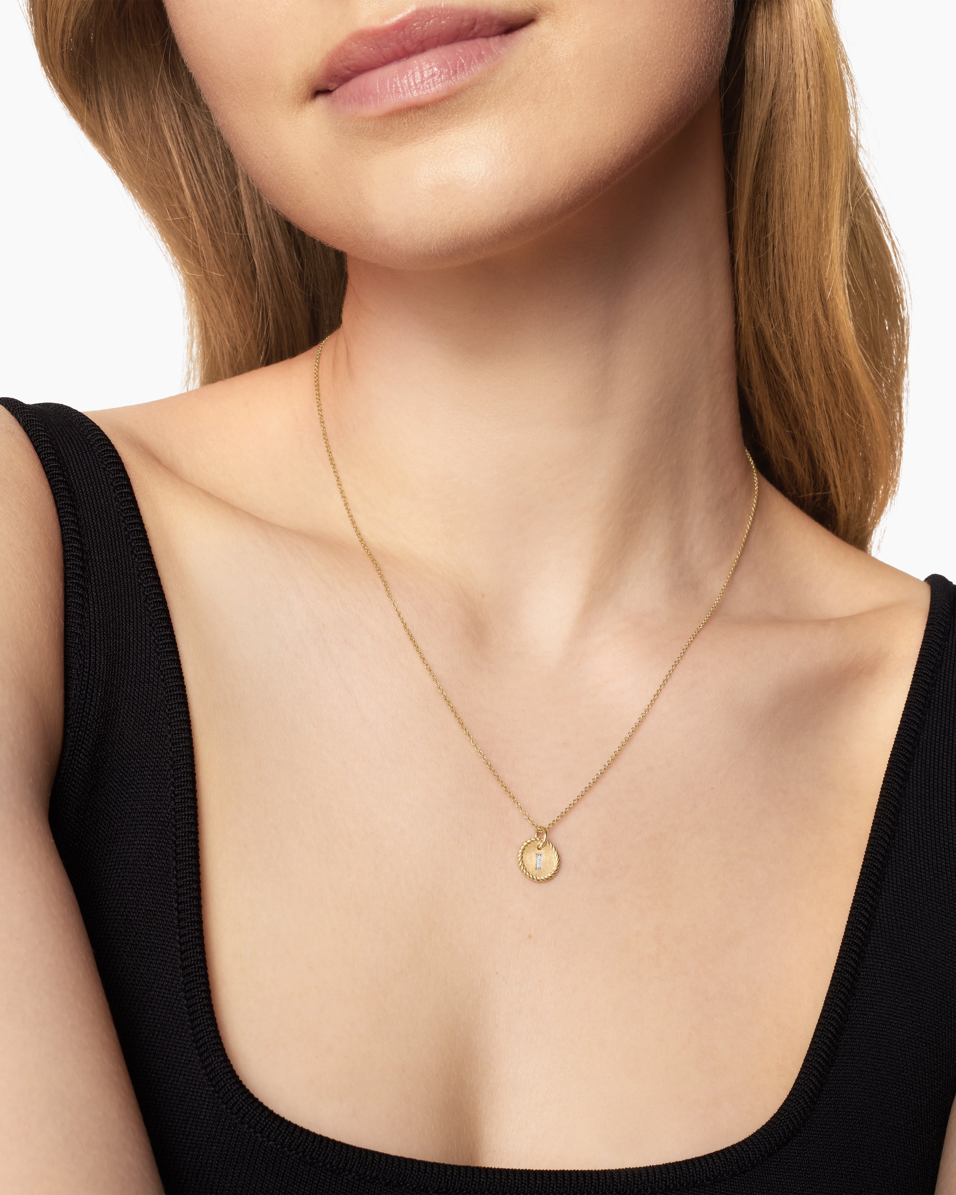 Initial Charm Necklace 18K Yellow Gold with Diamond I