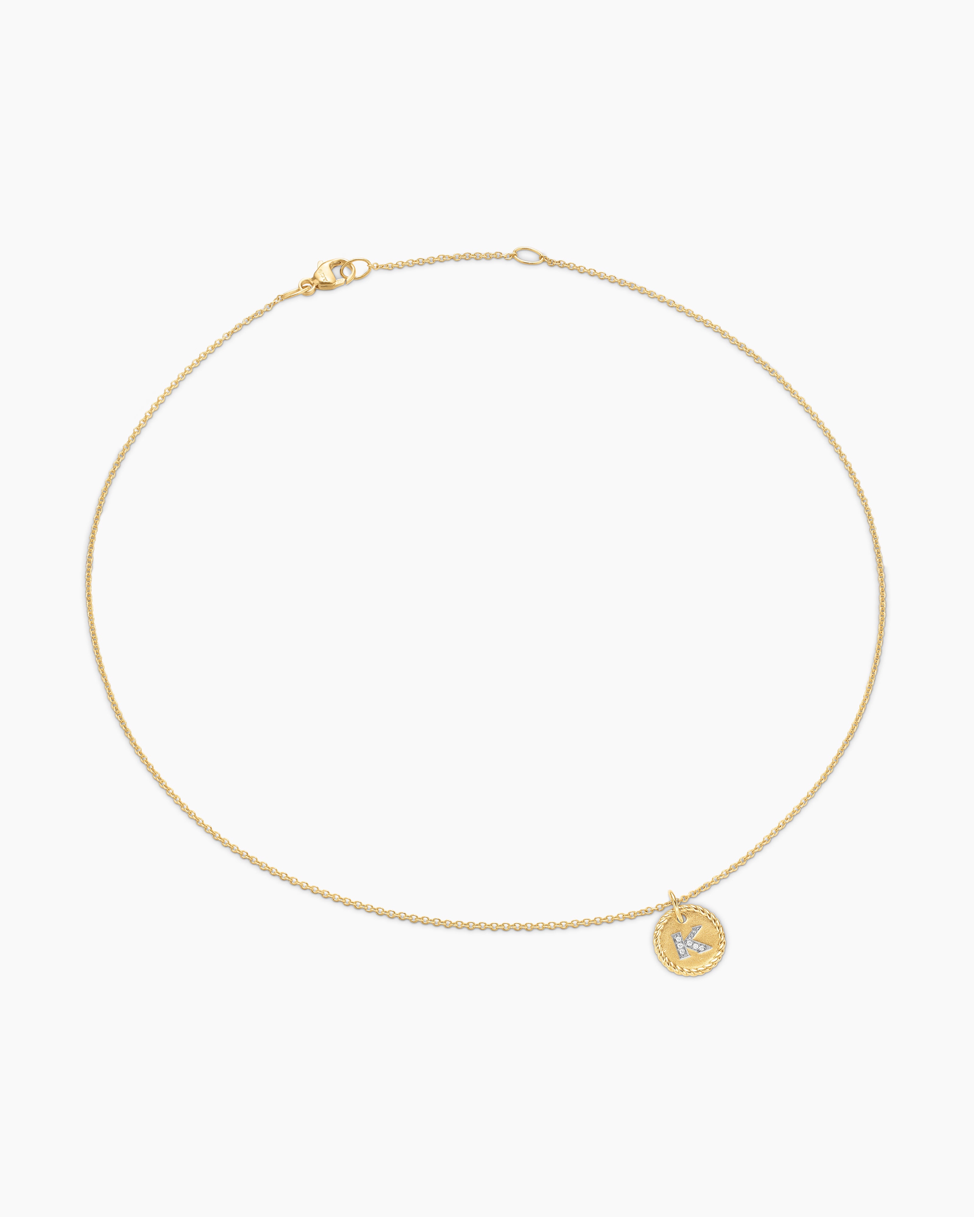 Initial Charm Necklace 18K Yellow Gold with Diamond K