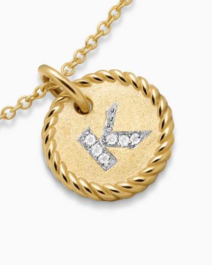 Initial Charm Necklace 18K Yellow Gold with Diamond K