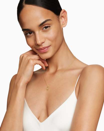 Initial Charm Necklace 18K Yellow Gold with Diamond N