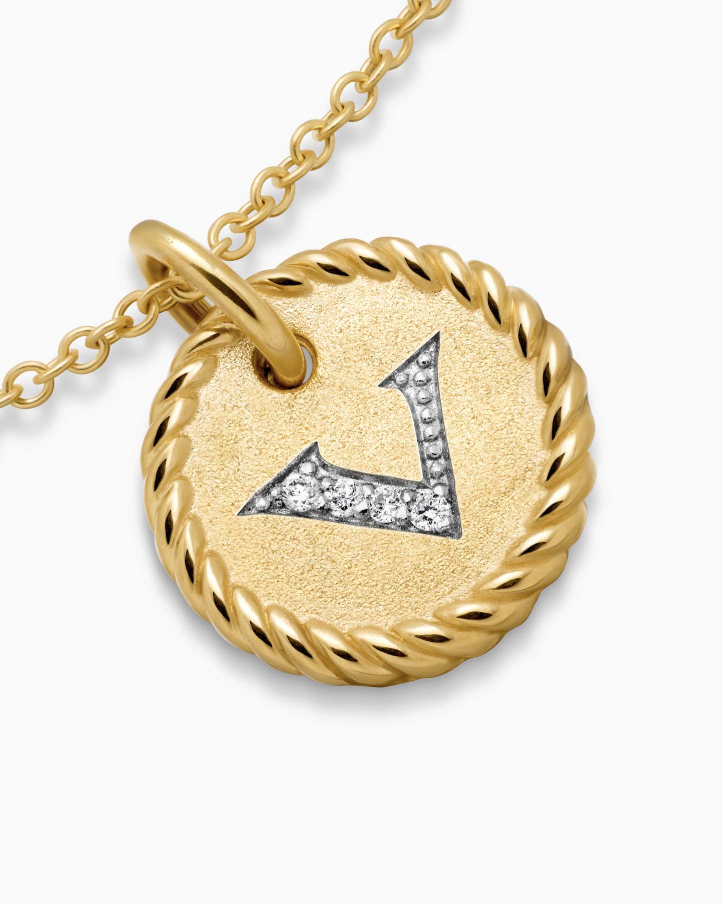 Initial Charm Necklace 18K Yellow Gold with Diamond V