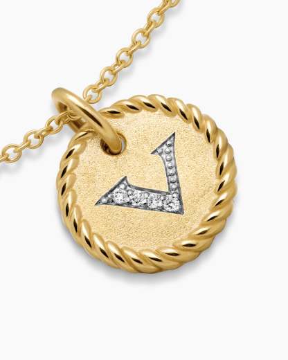 Initial Charm Necklace 18K Yellow Gold with Diamond V