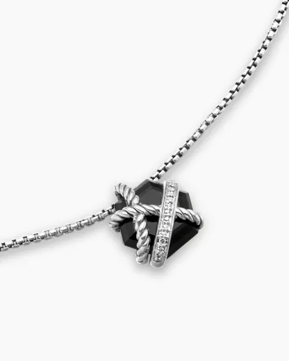 Cable Wrap Necklace Sterling Silver with Black Onyx and Diamonds, 12.5mm